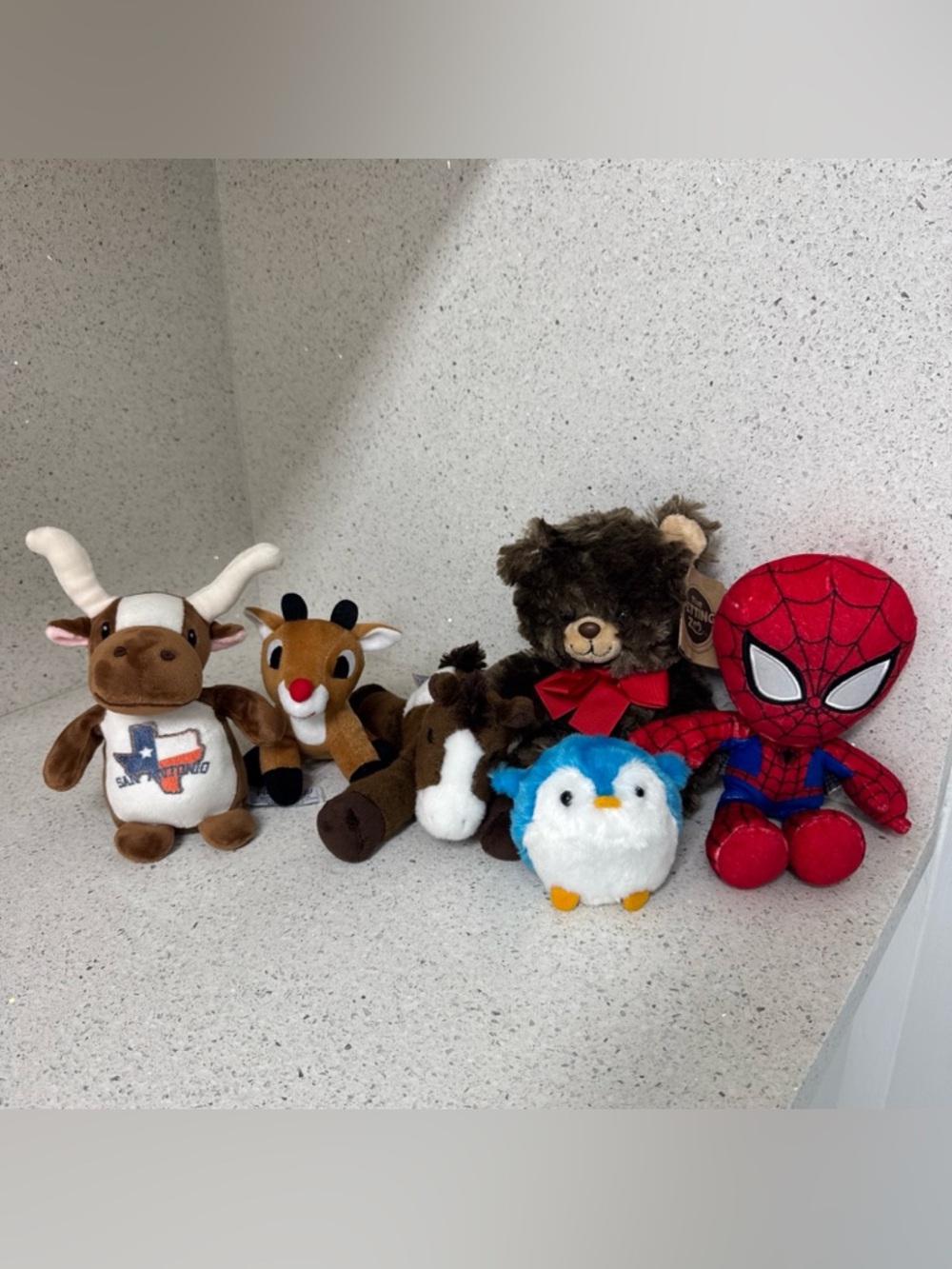 6PC Plush Toy Set Aurora Horse, Penguin, Rudolf, Bear, Marvel Spider Man Lot